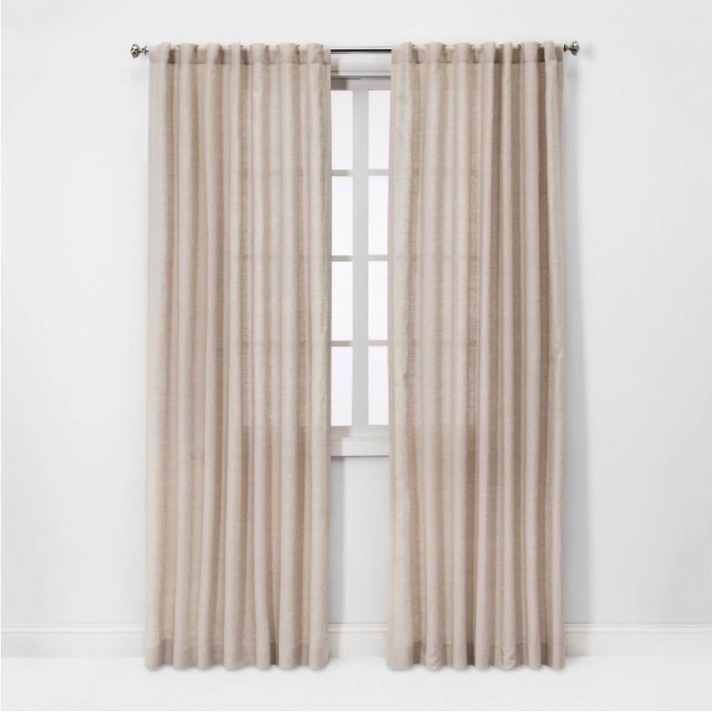 THRESHOLD NWT linen light filtering curtain -natural -95”